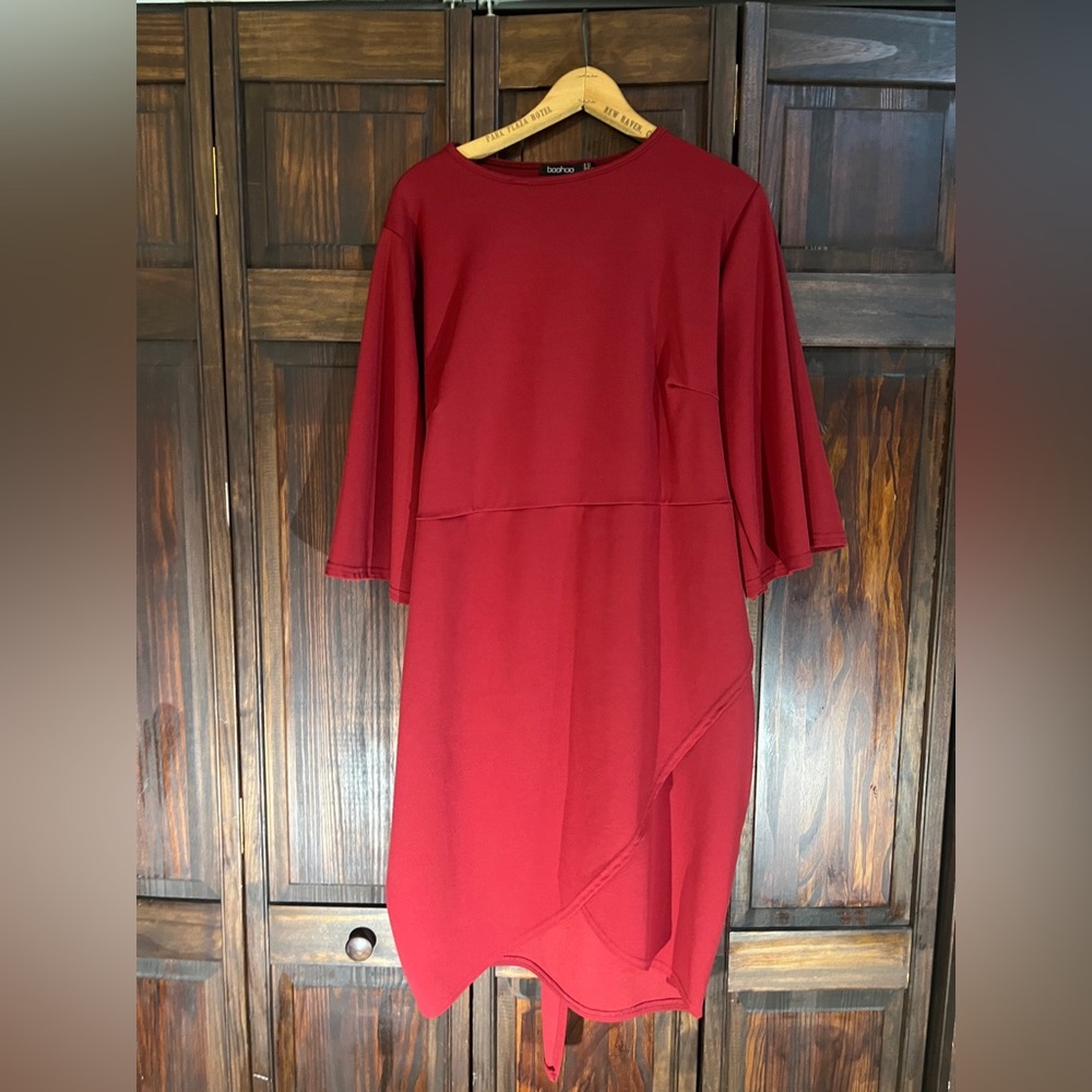 Boohoo Deep Red Long Sleeve Dress‎
